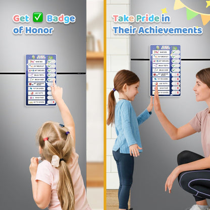2 in 1 Bedtime/Morning Routine Chart for Kids Toddlers, Magnetic Chore Chart for Kids, Cute Visual Schedule for Kids Schedule Board for Home, Kids Checklist to Do List ADHD Tools for Kids