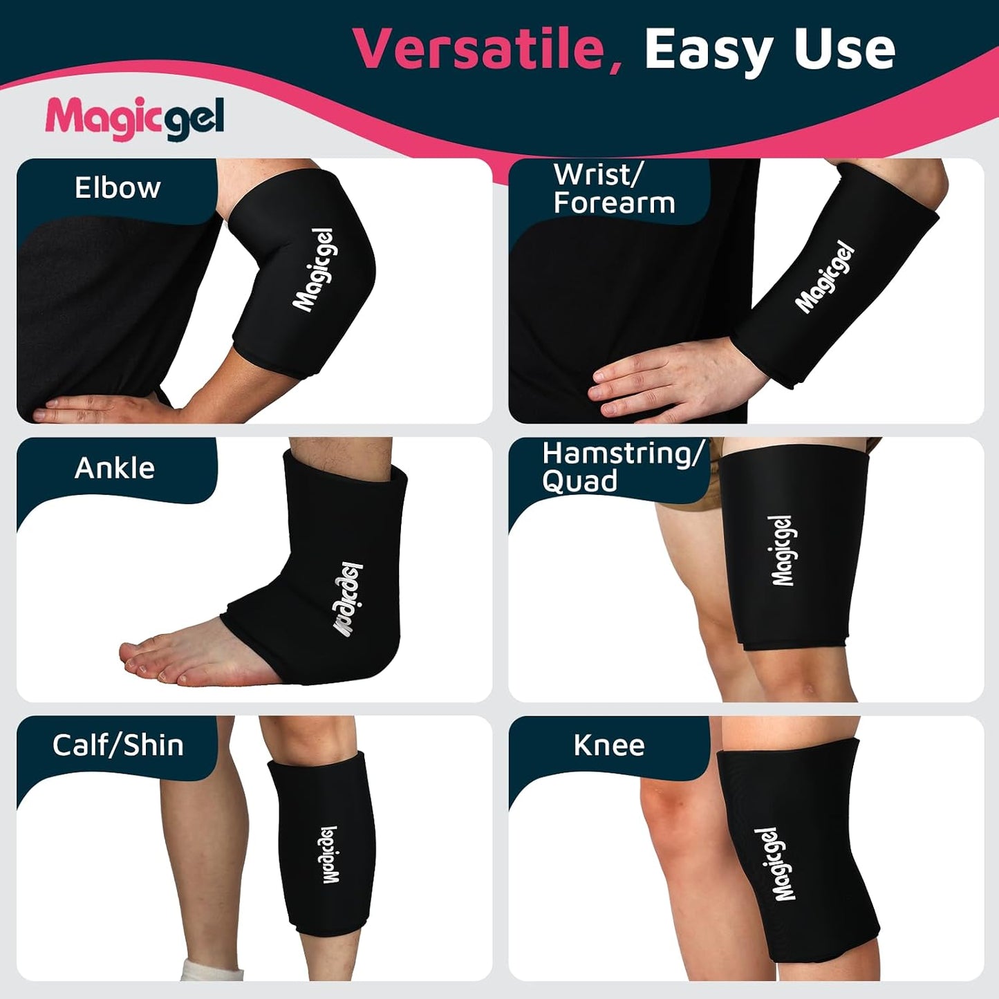 Magic Gel Elbow Ice Pack Wrap – Reusable Knee and Arm Sleeve - Hot & Cold Freeze Therapy Wrap for Targeted Areas – Compact Compression Fit for Knees, Calf, Joints, Tennis