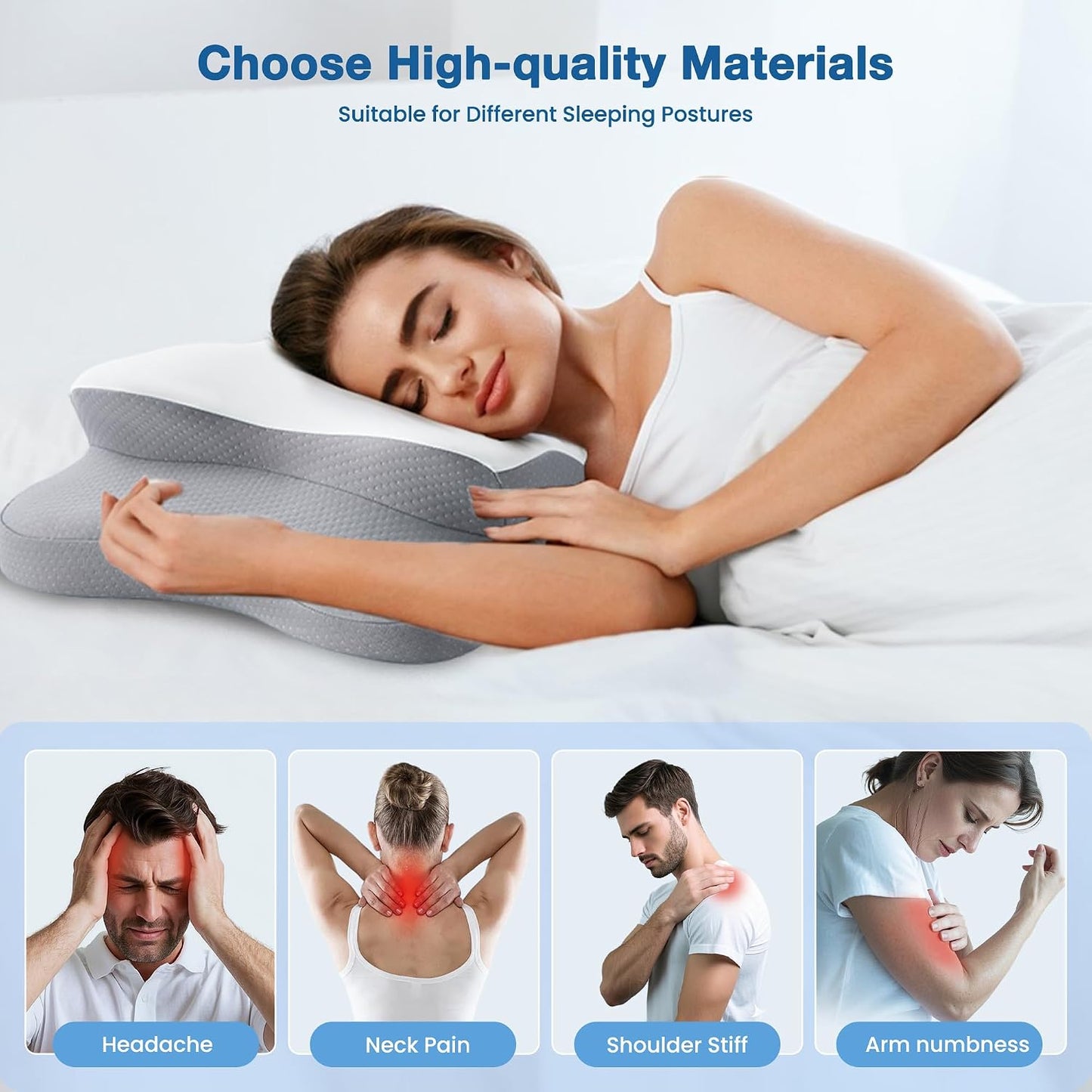 Cervical Pillow for Neck Pain Relief, Cooling Contour Memory Foam Pillows Support Odorless Ergonomic Neck Pillow Adjustable Orthopedic Bed Pillow for Side Back Stomach Sleeper with Pillowcase,Snow