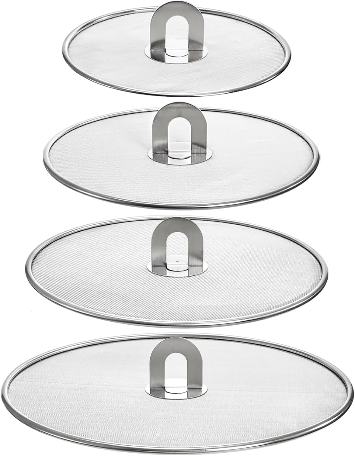 4-Pack Splatter Screen for Cooking - Stainless Steel Grease Splatter Guard for Frying Pan, No Cooking Oil Mess No Burns, Ultra Fine Mesh Lids (8",10", 11.5", 13")