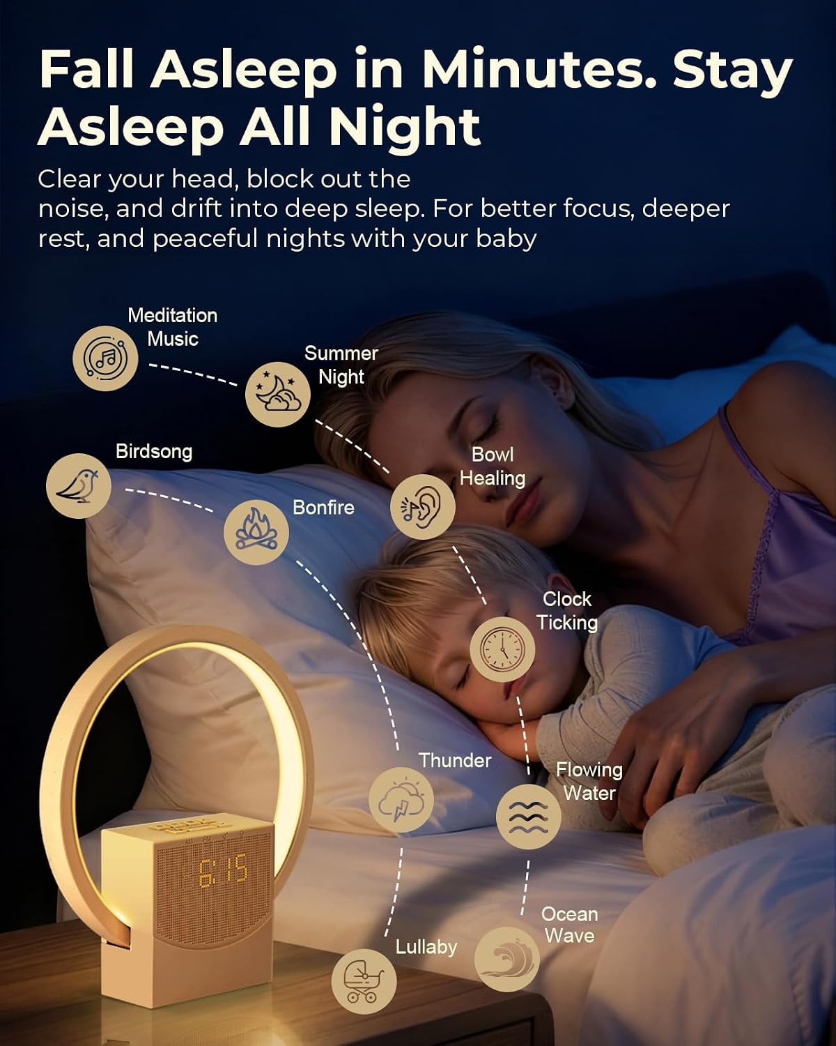 Sunrise Alarm Clock with White Noise Machine, 10 Soothing Sounds, Wake Up Light with Sleep Timer, 4-Level Touch Night Light, USB Port, Digital Alarm Clocks for Bedroom Heavy Sleepers Adults