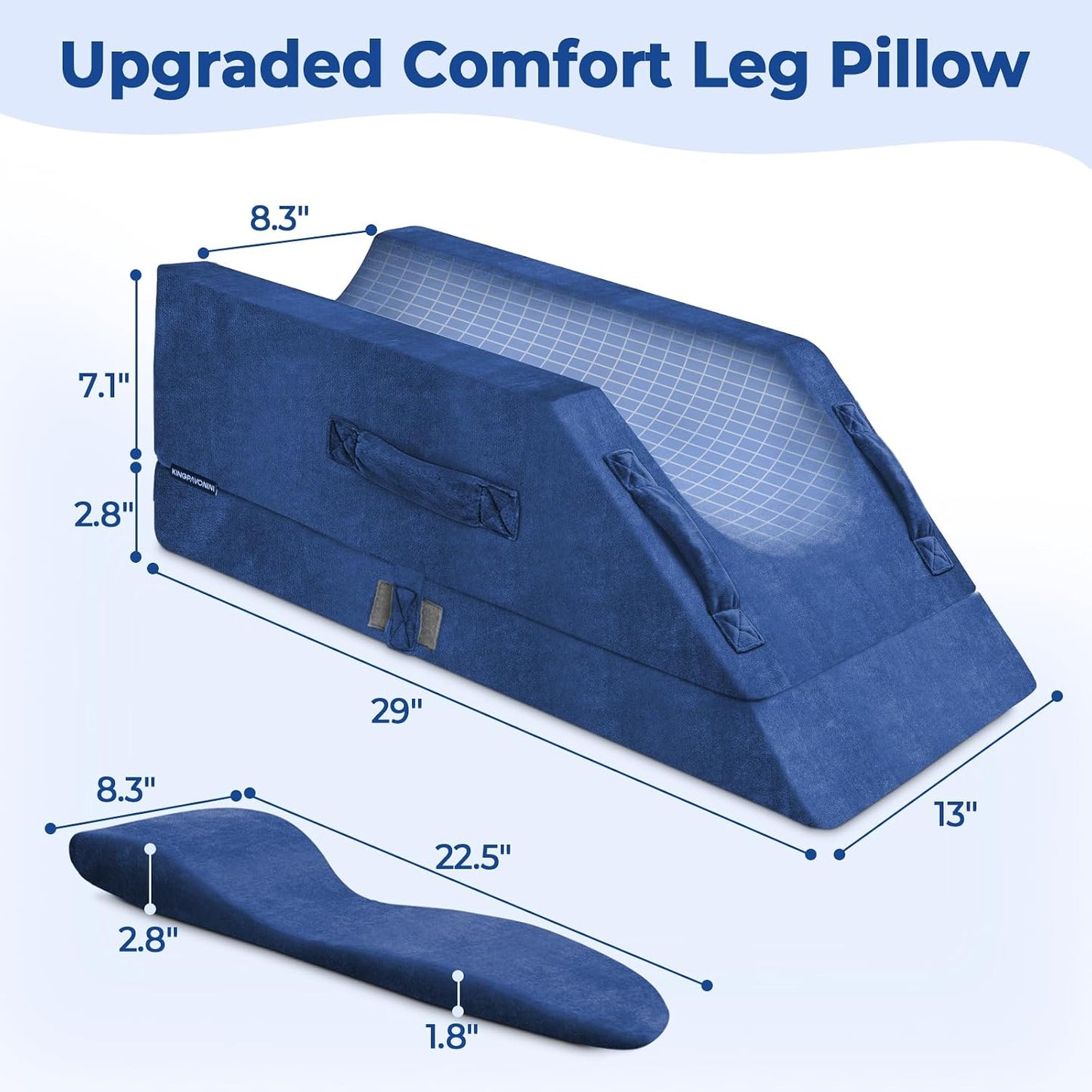 KingPavonini 4-Height Adjustable Leg Elevation Pillows for After Surgery | Soft Yet Supportive Memory Foam, Fits Various Heights, Relieve Pain & Swelling, 4 Handles & Insert Pad, Washable Velvet Cover