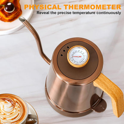 Nueve&Five Electric Gooseneck Kettle with Thermometer, 1.0L Pour Over Hot Water Kettle for Coffee and Tea, 1000W, Auto Shutoff, Boil-Dry Protection, Matte Black