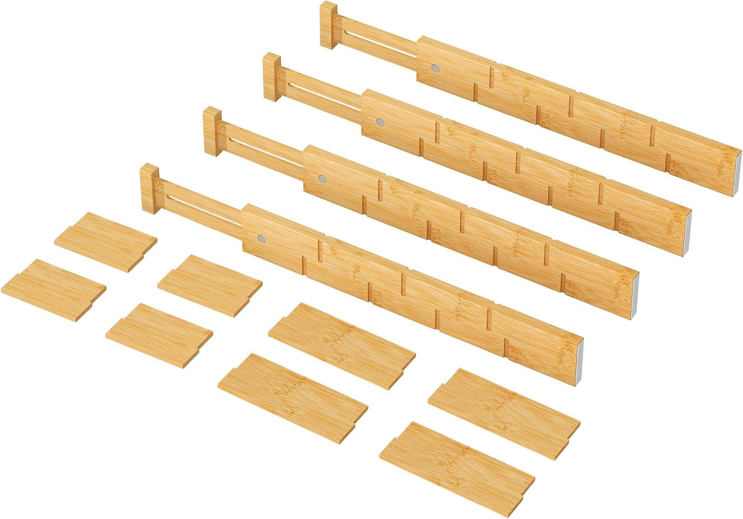 kiplant Kitchen Drawer Dividers - Adjustable Drawer Organizer for Clothes, Kitchen, Closet & Office - 8 Pack with Inserts, 18-22.6 Inches, Non-Slip Silicone Ends