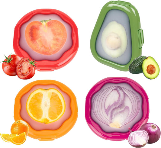TQRR Avocado Saver and Onion Holder-4Pcs Fruit Fresh Storage Containers | Reusable Silicone, Refrigerator Use, For Fruits & Vegetable Containers, Fits Apples, Lemons, Potatoes, Oranges,Tomatoes