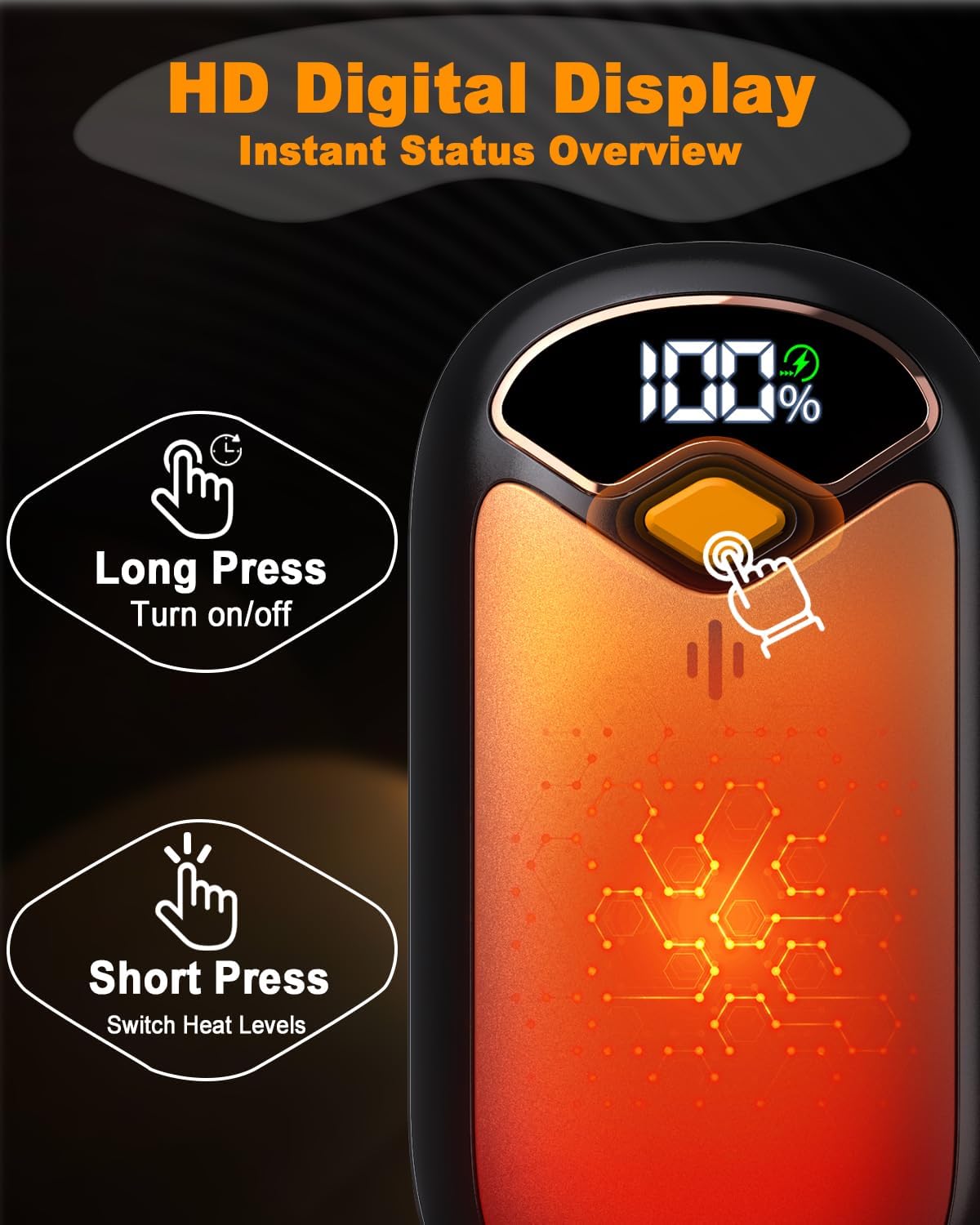 Hand Warmers Rechargeable - Electric Hand Warmer Rechargeable 2 Pack, LED Digital Display, 4 Heat Levels Reusable, USB, Magnetic Portable Handwarmers for Golf/Camping/Hunting, Gift for Women, Men
