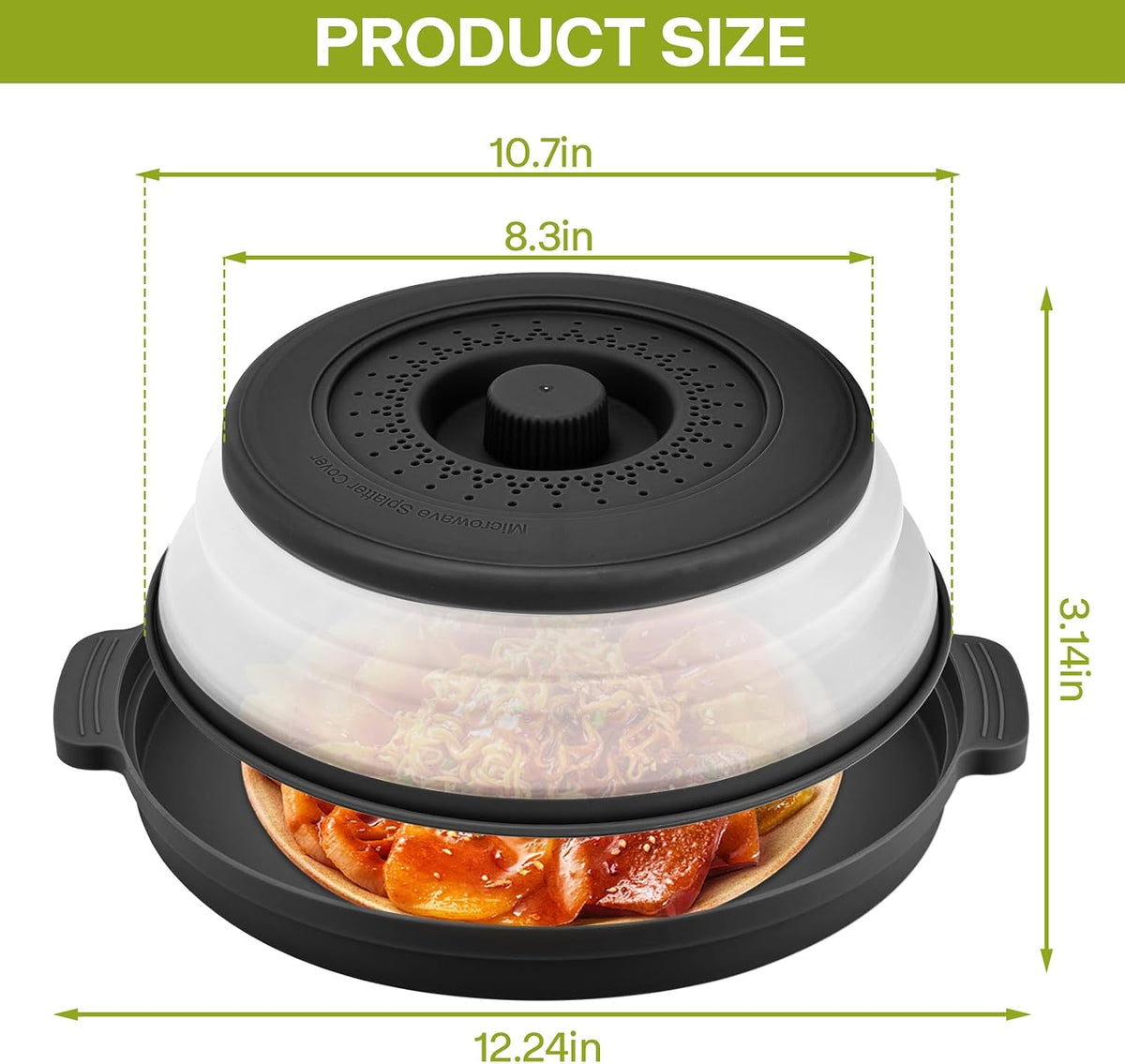 Microwave Splatter Cover for Food with Anti-Scald Base Plate and Handles, Large BPA-Free Silicone Vented Collapsible Guard Lid, Kitchen Essential Gadget for Meal Prep, 10.7 Inch(gray)