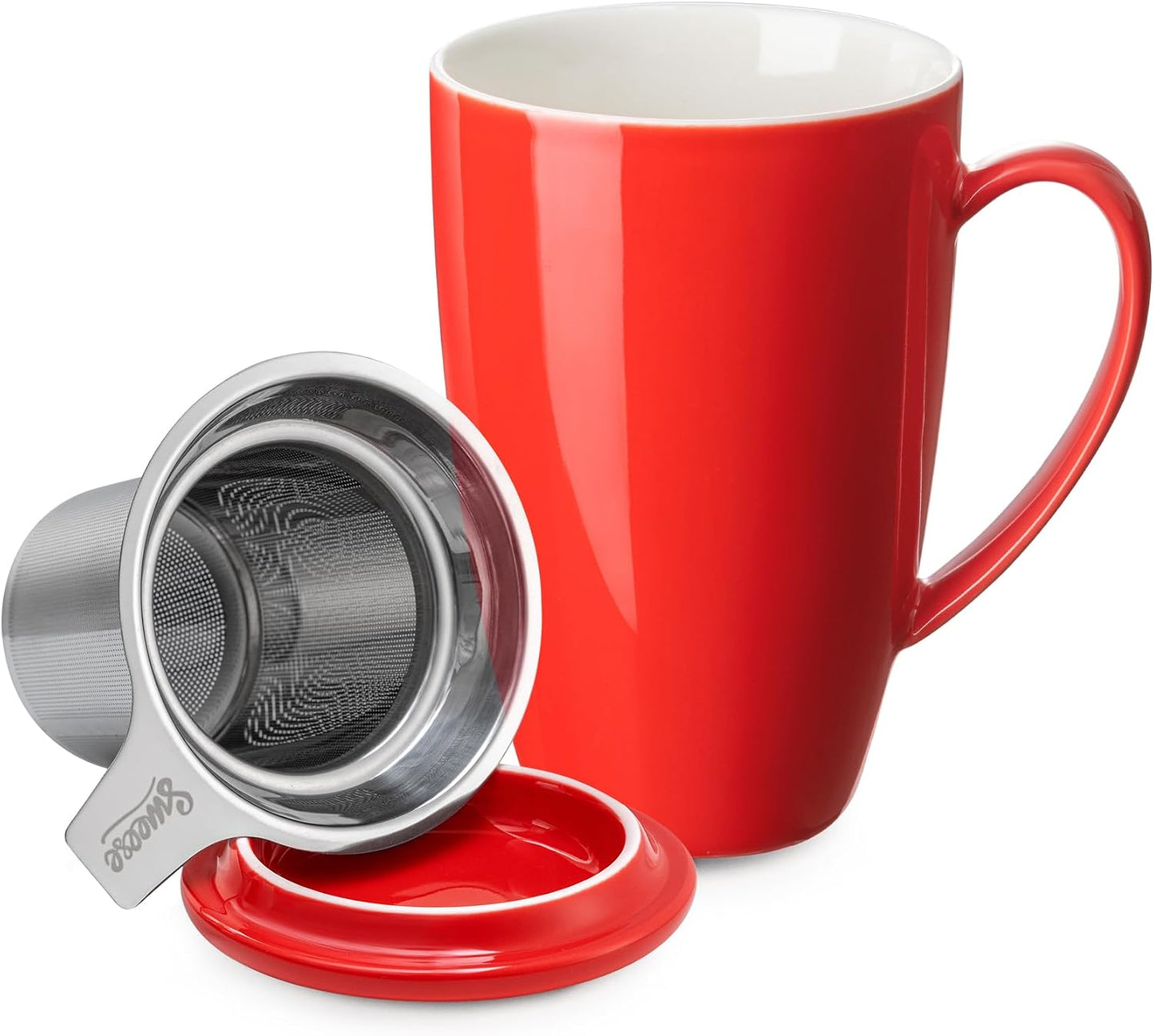 Sweese 15oz Porcelain Tea Mug with Infuser and Lid – Microwave Safe, Ergonomic Handle, Lead-Free Glaze, for Loose Leaf Tea