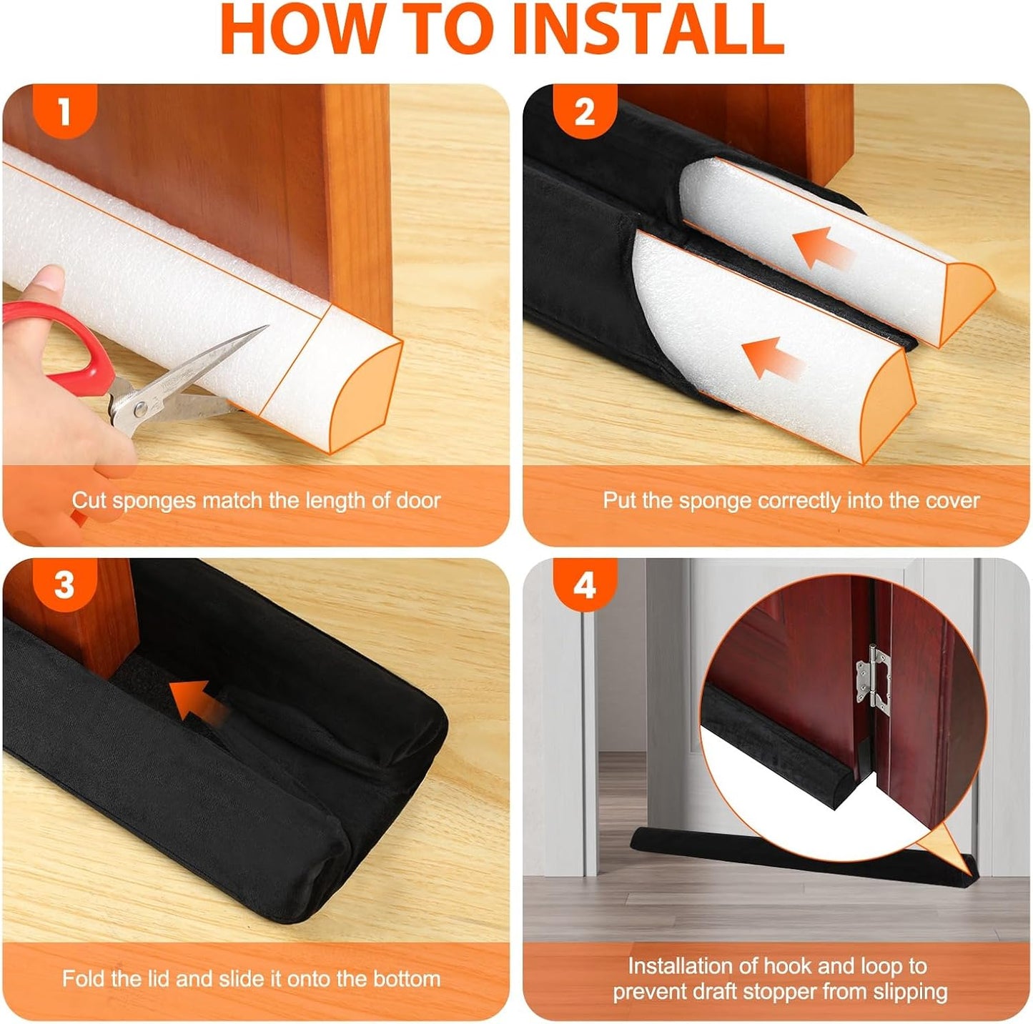 GDHOMM Door Draft Stopper for Bottom of Door, Adjustable Door Sweep Door Draft Blocker Door Gap Filler, Energy Saving, Keeps Sound Draft Light Out - Fits 30” to 36” Door