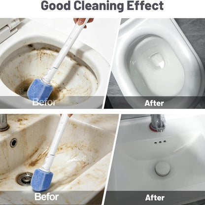 [5-Pack] Natural Blue Pumice Toilet Bowl Cleaner with Upgraded 30cm Handle, Snap-On Replacement Heads, Scratch-Free Scouring Stone for Limescale, Rust & Hard Water Stain