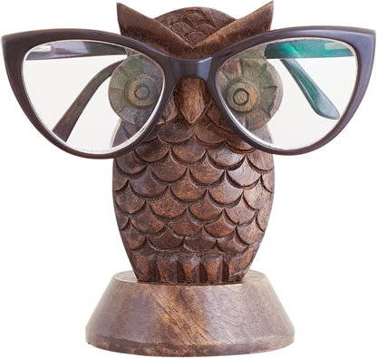 Birthday Gifts for Women Wooden Owl Glasses Holder Night Stand Reading Eyeglass Spectacle Retainer Gifts for Adults Women Men Him Her Mom Dad Car