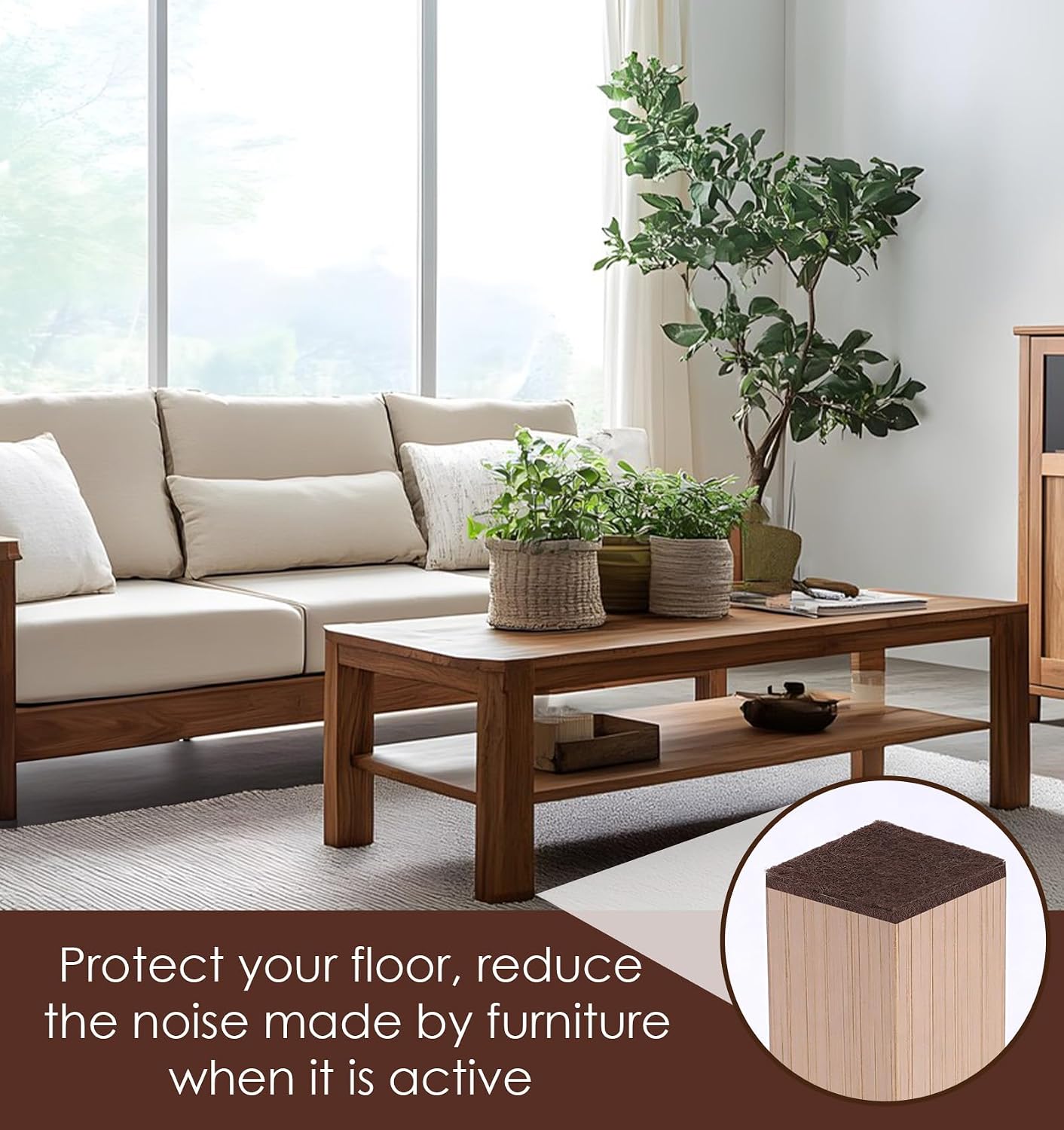 12PCS Furniture Felt Pads, 2 Inch Square Furniture Pads for Hardwood Floors | Self Adhesive, Cuttable Chair Leg Floor Protectors, 50mm Brown Felt Furniture Pads