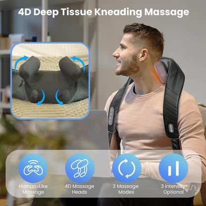COMFIER Shiatsu Neck and Shoulder Massager with Heat,White Elephant Gifts for Adults,4D Deep Kneading Massage Pillow with Heat, Back Massager, Pillow Massage,Jet Black