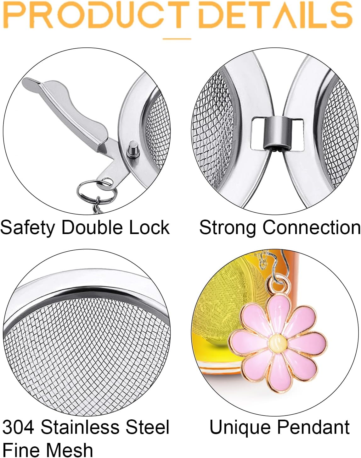 Stainless Steel Tea Infusers, Set of 2 TeaSanavie Tea Strainer Tea Ball with Honeybee & Flower Charms for Loose Leaf Tea