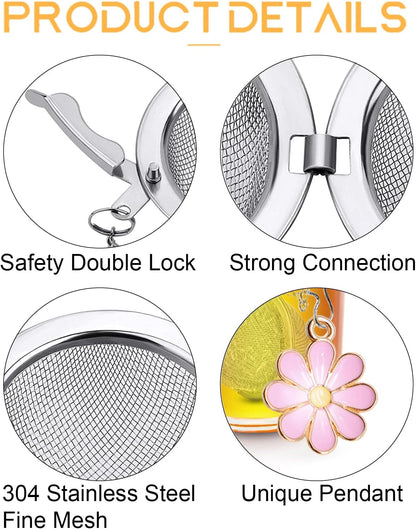 Stainless Steel Tea Infusers, Set of 2 TeaSanavie Tea Strainer Tea Ball with Honeybee & Flower Charms for Loose Leaf Tea
