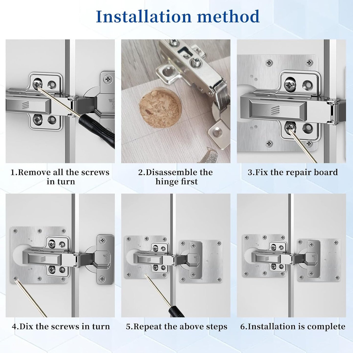 Trinkrittey 6 PCS Hinge Repair Kit Plate for Cabinet Hinges Repair Fixing Plates Stainless Steel Cabinet Hinge Repair Plate with Mounting Screw Hinge Repair Replacement Kit for Cupboard