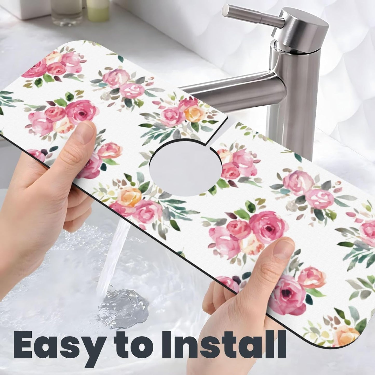 Wildflowers Floral Flower Kitchen Sink Splash Guard Faucet Mat Super Absorbent Fast Drying Mat Sink Gadgets-Fast Drying Pad Sink Mat For Kitchen Bathroom (15" X 5.5" )