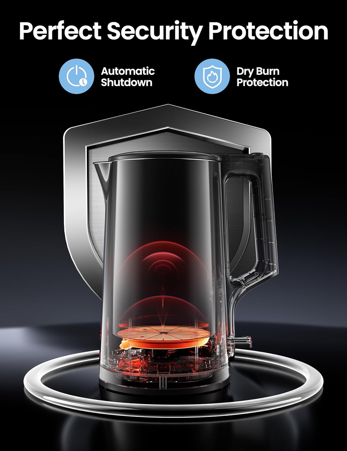 COMFEE Electric Kettle, 1.7L, Auto Shut-Off, 1500W, Black, stainless steel