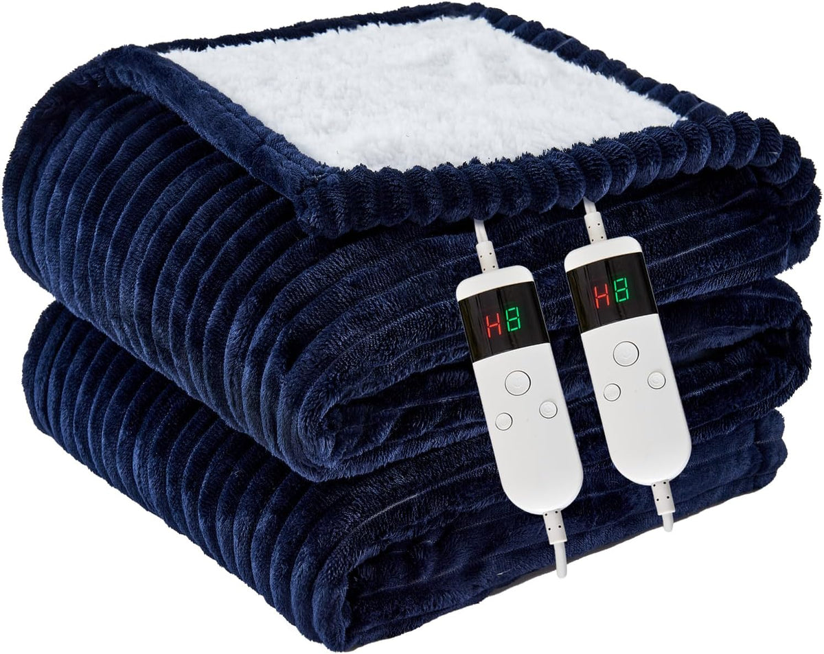 Heated Blanket Electric Throw, Soft Flannel Heating Blanket with 8 Hours Auto Off 10 Fast Heating Levels Machine Washable Sherpa Heated Blanket with Overheating Protection