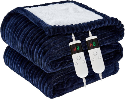 Heated Blanket Electric Throw, Soft Flannel Heating Blanket with 8 Hours Auto Off 10 Fast Heating Levels Machine Washable Sherpa Heated Blanket with Overheating Protection