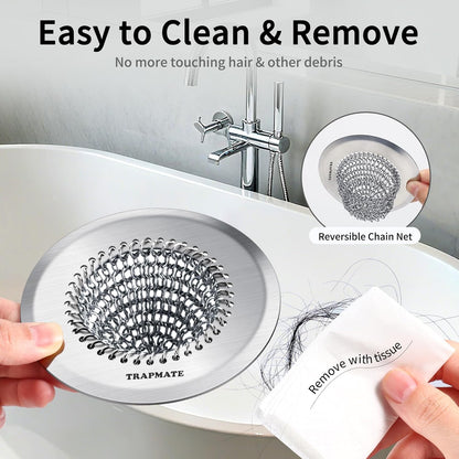 TRAPMATE Shower Drain Hair Catcher, 4.4" Anti-Clogging Bathtub Drain Cover | Easy Flip Cleaning, Traps Hair with Fast Drainage, Anti-Slip Drain Protector Fits Regular & Pop-up Drains (Patented Product)