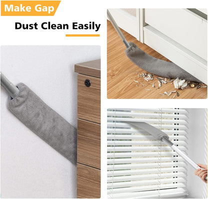 Retractable Gap Dust Cleaner with 3 Reusable Microfiber Dusting Cloths, Under Appliance/Refrigerator/Furniture Cleaning Tool with 100” Extension Pole, Washable Flat Gap Cleaning Duster by OOSOFITT