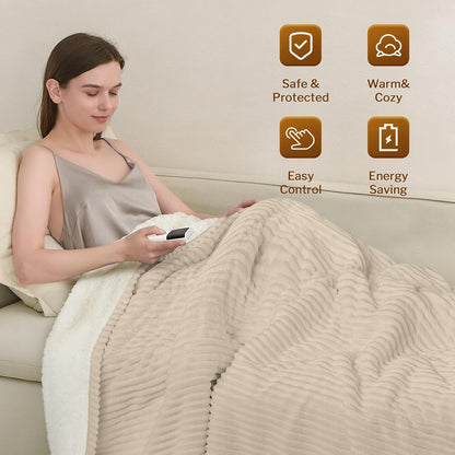 Heated Throw Blanket, 5 Heat Levels, 3 Hours Auto-Off, White | ETL & FCC certified, 50" × 60", OEKO-TEX fabric, machine washable, 100W low energy