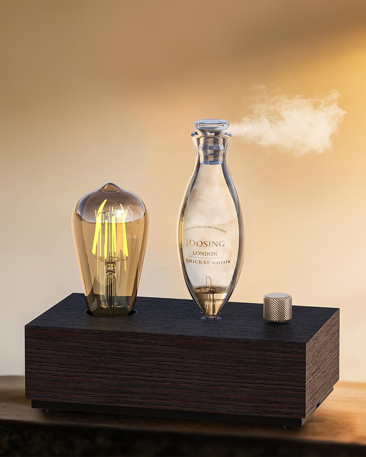 Glass Essential Oil Diffuser with Natural Wood Base, Waterless Aromatherapy Diffusers with Bulb, 3 Color Light Aroma Nebulizer for Home Office Bedroom Yoga | A Gift of Fragrance