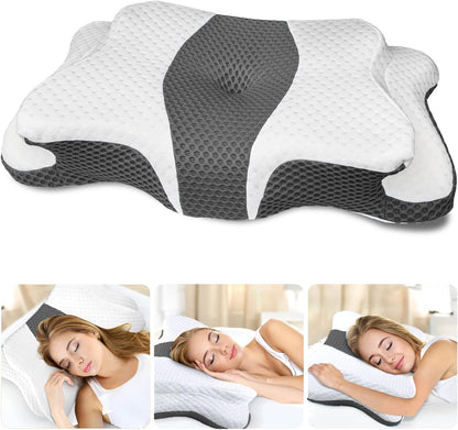 CHxxy Memory Foam Pillows, Cervical Pillow for Neck & Shoulder Pain Relief | Ergonomic Contour Bed Pillow, Soft for Side Sleep Stomach Sleeping and Back Sleeper-Queen Size&Grey