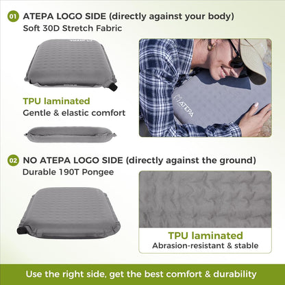 ATEPA Inflatable Seat Cushion | 2" & 2.5" foam core seat pad, Self inflating, Compact, Stadium, Airplane, Travel, Camping, Hiking, Sports events