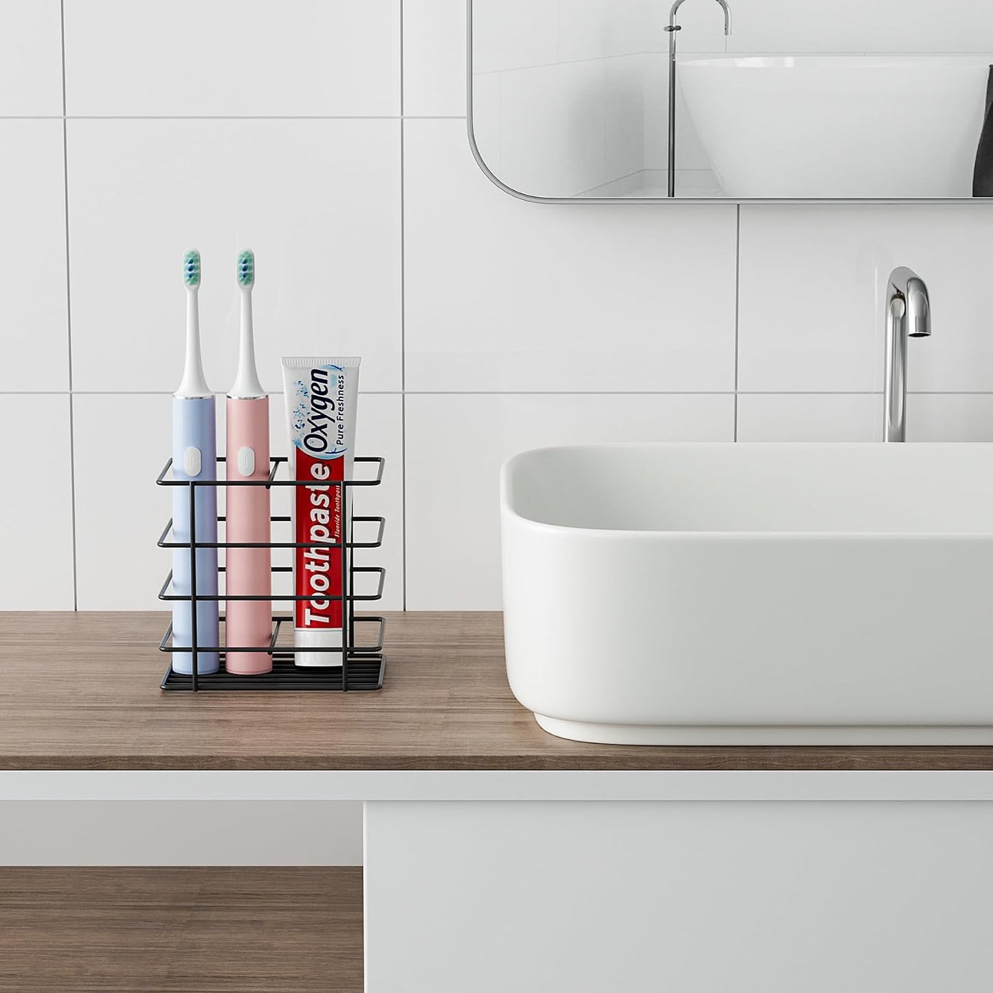 Open-Design Adhesive Shower Toothbrush Holder Wall Mounted with Drainage | Hanging Electric Tooth Brush Holder for Bathroom Wall Mirror, Metal Wall Toothpaste Storage Organizer for RV Camper, Black