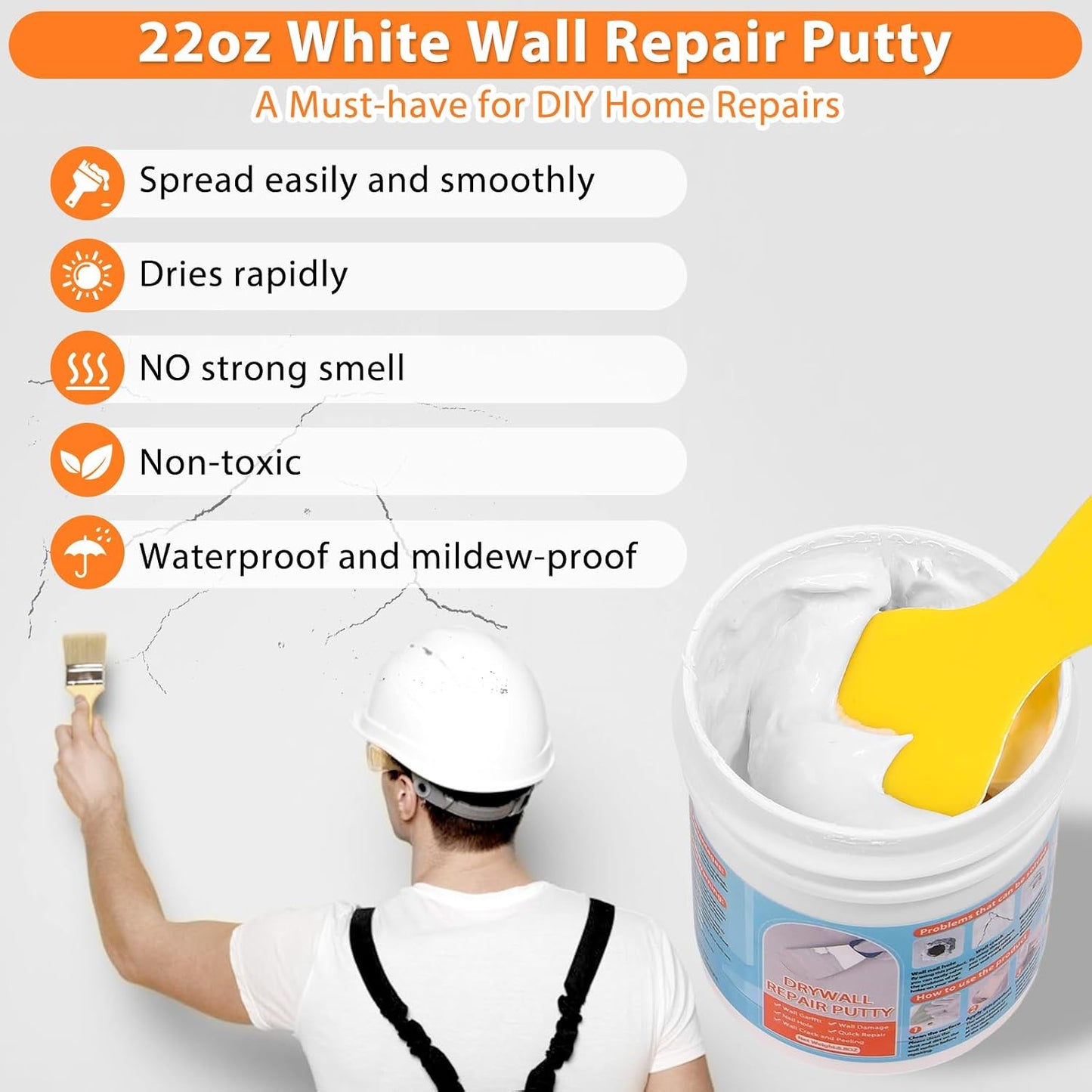 Dry Wall Patch Repair Kit, 22OZ Spackle Wall Repair Paste White Putty with Scraper Mesh Tape, Drywall Hole Repair Patch Kits for Wall Surface Fill Quick & Sheetrock Ceiling Crack Damage Mending
