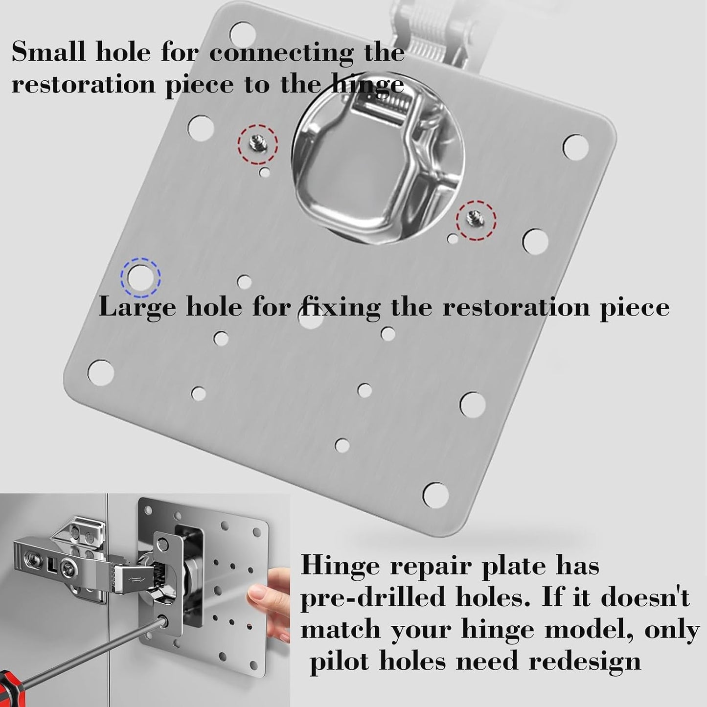 12 Pack Cabinet Hinge Repair Plate Kit, Stainless Steel Cabinet Door Repair Plates with Screws, Fix Loose Hinges & Stripped Screw Holes, Heavy Duty Hinge Reinforcement Brackets for Kitchen Cabinets