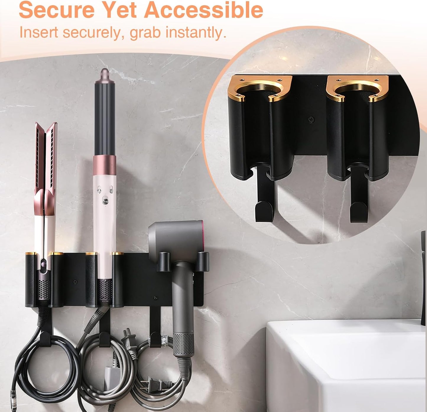 Hair Tool Organizer, Curling Iron Holder, Countertop/Wall Mount | Hair Brush & Spray Organizer, Hot Tools Holder for Vanity Bathroom, Under Sink/Adhesive/Screw Mount, Acrylic, Clear