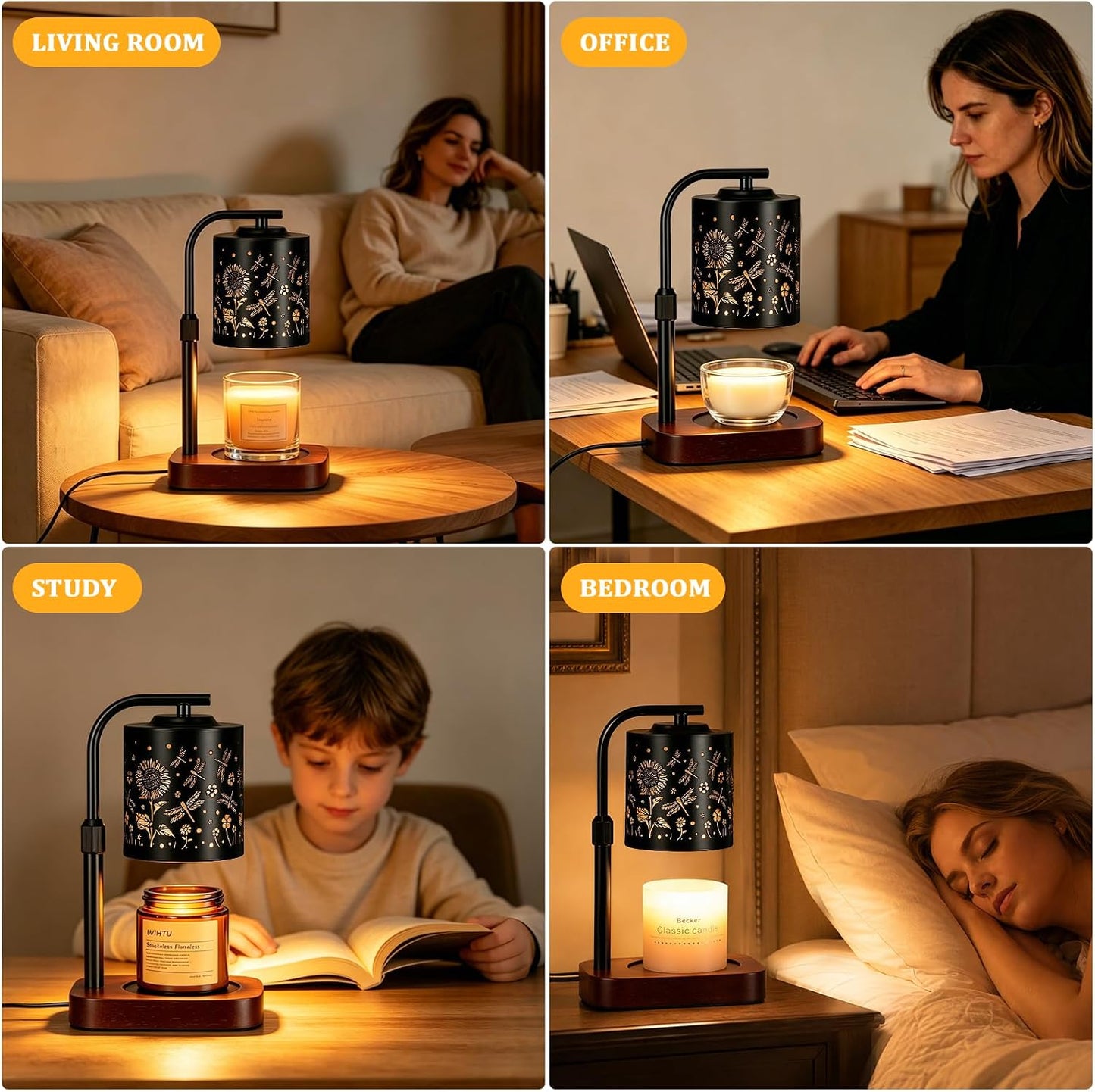 WIHTU Candle Warmer Lamp with Timer & Dimmer Dragonfly for Jar Candles | Metal Electric Wax Melt Warmer, Height Adjustable, Birthday Gift for Women Mom Her, Housewarming Home Decor, Include 2 Bulbs