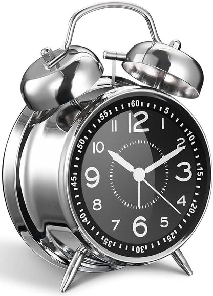 Azyh Loud Alarm Clock for Heavy Sleepers Adults, Metal 4 Inches Twin Bell Battery Operated Alarm Clocks for Bedrooms Decoration, Silent Non-Ticking, Back-to-School Gift (Red Brown)