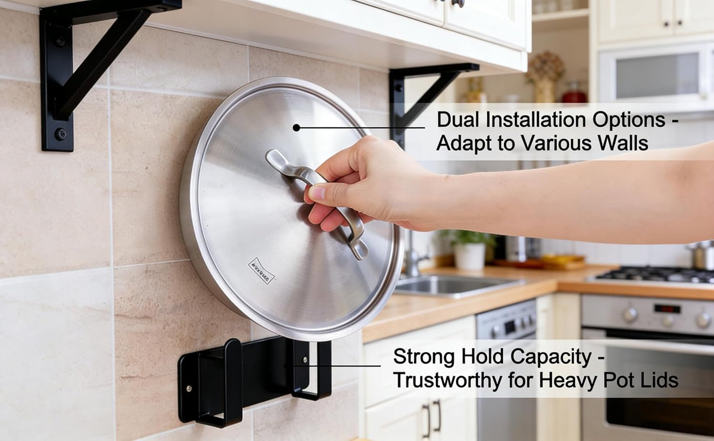 Stainless Steel Wall Mounted Cutting Board Holder Punch-Free Adhesive Multifunctional Kitchen Organizer Pot Lid Storage Rack 7" x 2.3" x 1.8" White