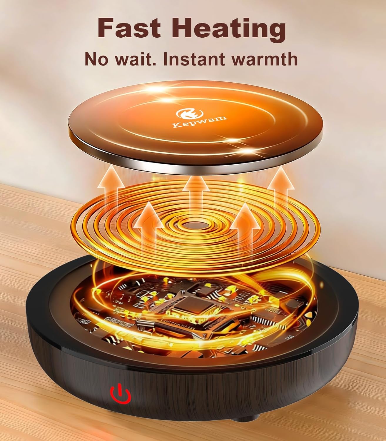 Kepwam Coffee Mug Warmer for Desk, 3-Temp Fast Heating Cup Warmer with 6H Auto Shut Off, LED Light & Smart Candle Warmer for All Beverages, Ideal Gifts for Women Men
