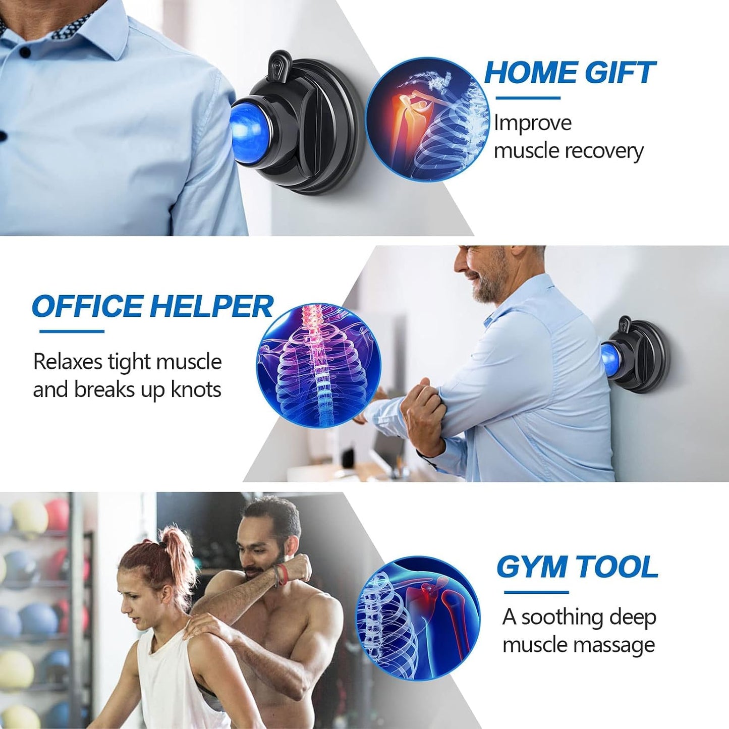 Massage Roller Ball, Neck Massager for Pain Relief, Deep Tissue Massage Tool, Sore Muscle Relief, Lymphatic Drainage, Tummy Tuck Post Surgery Supplies (Blue)
