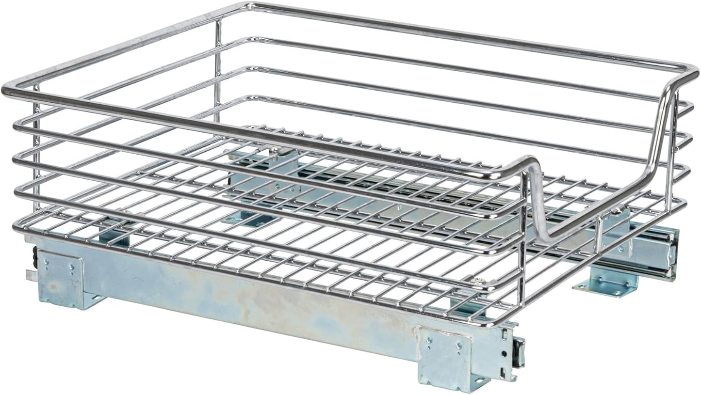 Household Essentials Glidez Multipurpose Chrome-Plated Steel Pull-Out/Slide-Out Storage Organizer for Cookware and Bakeware - 2-Tier Design - Fits Standard Size Cabinet or Shelf, Chrome