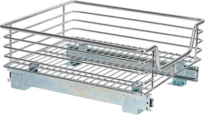 Household Essentials Glidez Multipurpose Chrome-Plated Steel Pull-Out/Slide-Out Storage Organizer for Cookware and Bakeware - 2-Tier Design - Fits Standard Size Cabinet or Shelf, Chrome