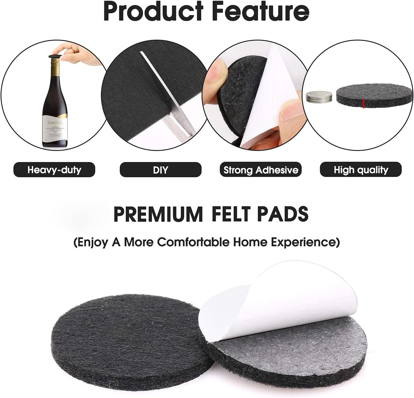 Felt Furniture Pads -56 Pcs(1+2)” Premium Felt Pads for Chair Legs Furniture, Floor Protectors for Hardwood Floors,Brown