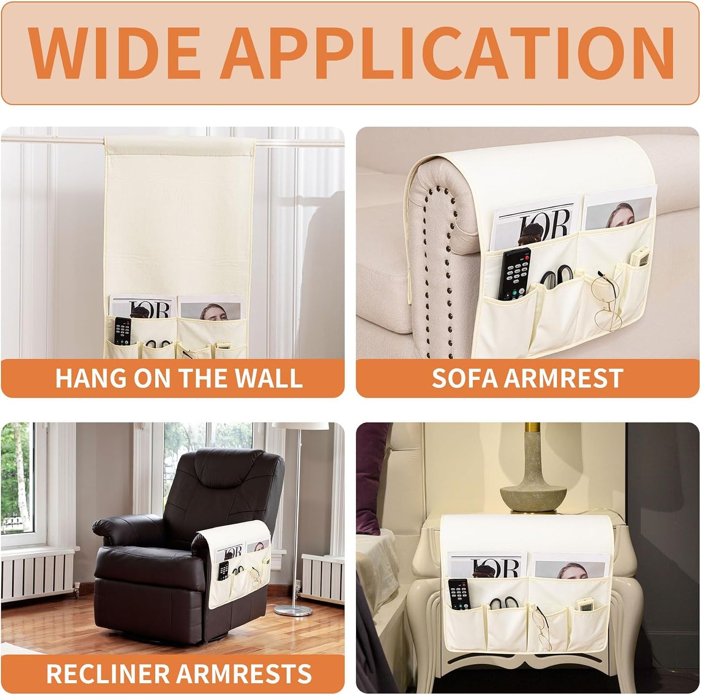 HAOMAIJIA Sofa Armrest Organizer, Remote Control Holder for Recliner Couch | Anti Slip Arm Chair Bedside Caddy Storage Organizer With 6 Pockets For Cell Phone Tv Remote Control Magazines (brown)