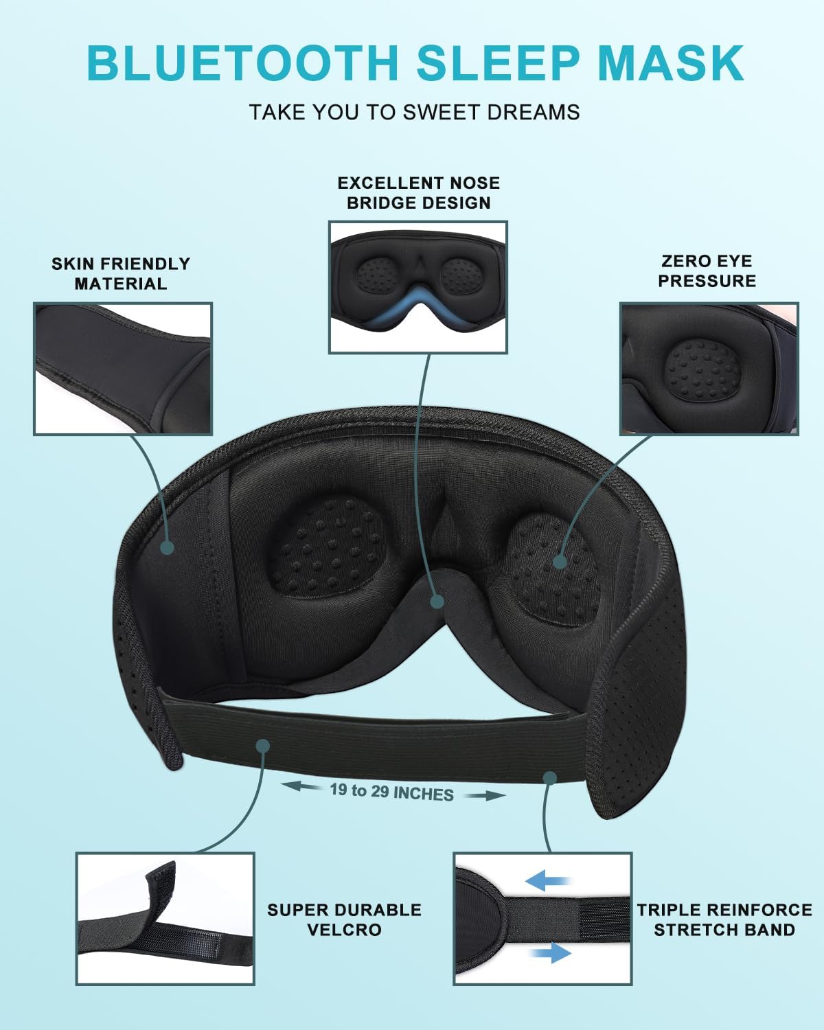 LC-dolida Sleep Headphones, 3D Sleep Mask Bluetooth Wireless Music Eye Mask, Sleeping Headphones for Side Sleepers Sleep Mask with Bluetooth Headphones Ultra-Thin Stereo Speakers Perfect for Sleeping