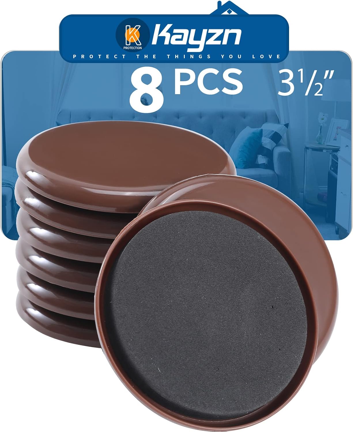 Furniture Sliders 8pcs 3 1/2 inch - Heavy Duty Reusable Round Sliders for Moving Furniture on Carpet, Easily Move Couches/Beds/Armoires/Chair/Table/Cabinet