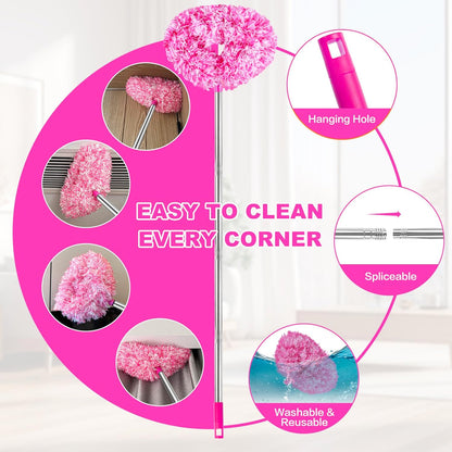 Ceiling Fan Cleaner Duster Reusable Microfiber Ceiling Fan Blade Cleaner Removable Duster with Extension Pole Adjusts 13 to 49.7 Inch for Cleaning Walls Bookshelves Furniture Door Window Top (Blue)
