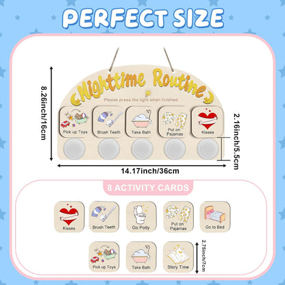 Upgraded Morning Routine Chart for Toddlers, Visual Schedule Chart | to Do List with 5 Tap Lights & 9 Activity Cards, Wooden Schedule Board for Kids, Preschoolers, Autism, ADHD Tools