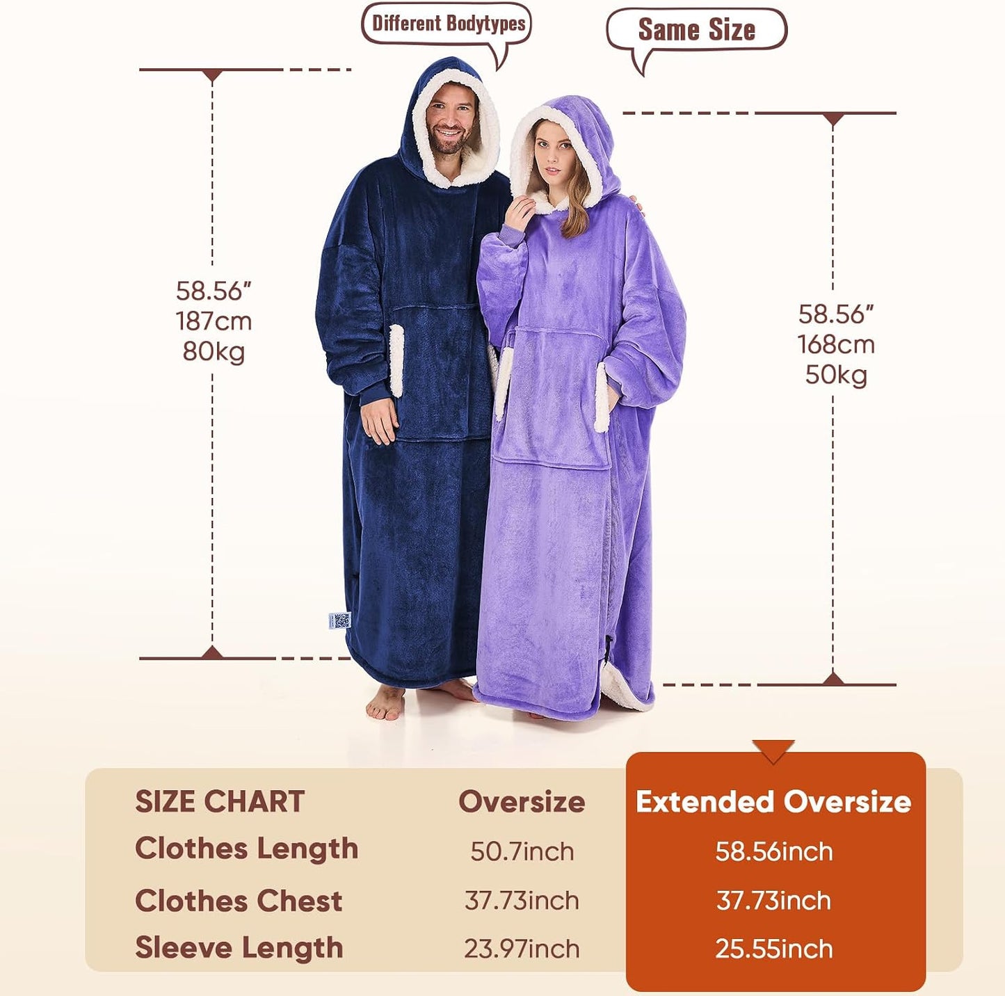 yescool Wearable Blanket Hoodie, Flannel Sherpa Fleece Blanket Sweatshirt for Adults Women Men,One Size Fits All - Colors B