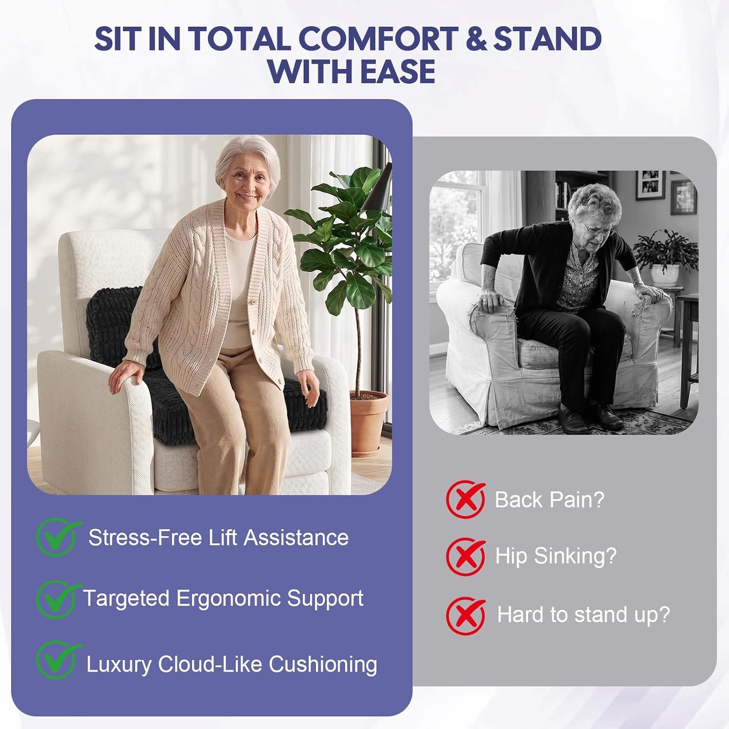 idee-home Recliner Cushions with Lumbar Support Pillow Set for Elderly | 20x20x5 Inch Recliner Seat Cushion Tufted, Large Square Seat Cushion Non-Slip Reduce Hip & Lumbar Pain