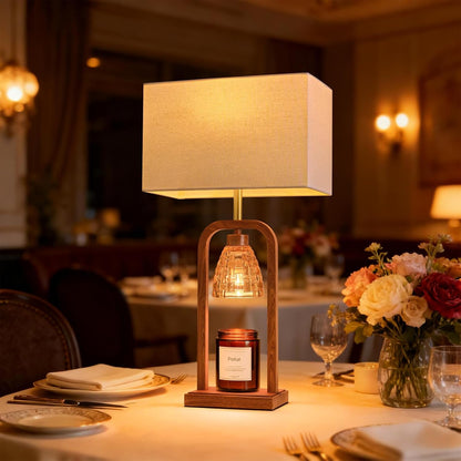 PoKat Gold Table Lamp Candle Warmer, Candle Warmer Lamp with Timer Dimmer, Wax Light Warming Table Lamp for Jar Candles, Modern Bedside Lamp for House Warming Home Decor Living Room, Bulb Included
